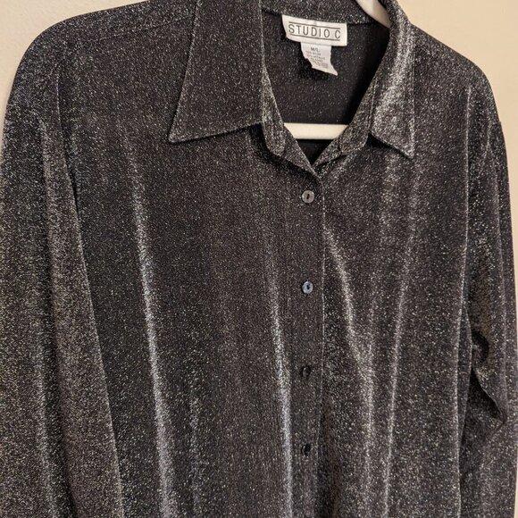Studio C black and silver oversized blouse Medium - Large EUC - Picture 2 of 9